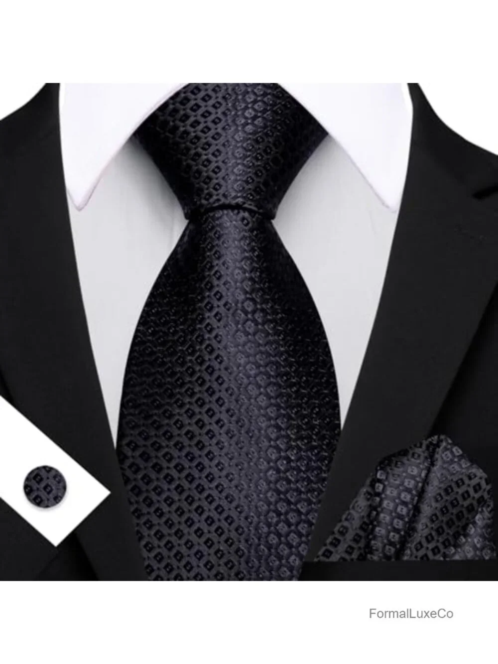 Men's Silk Tie Set with Pocket Square and Cufflinks